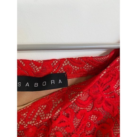 Sabora Red Lace Fitted Mini Dress Size Small - Picture 5 of 10